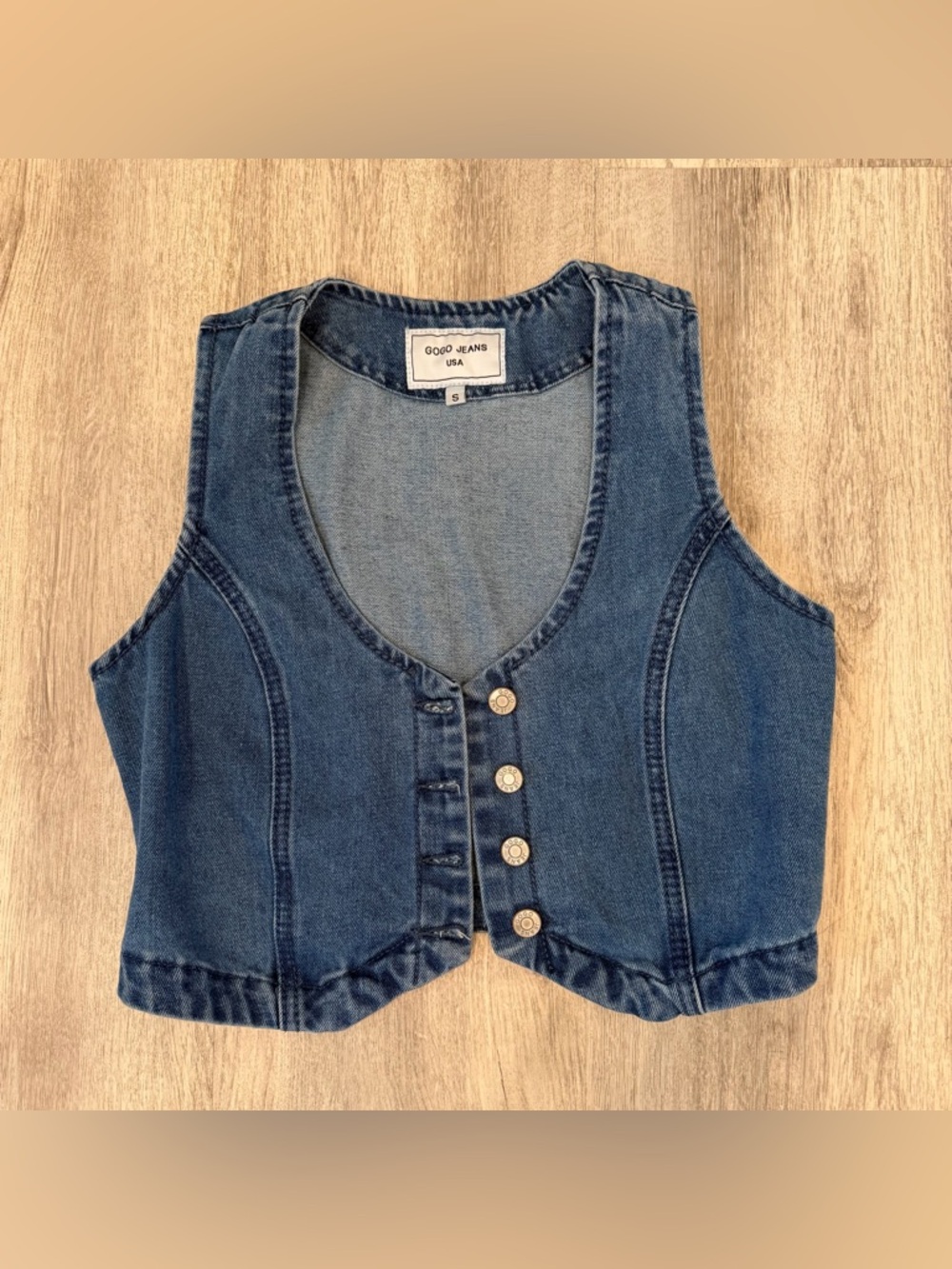 Gogo Jeans USA Denim Crop Vest Button Front Y2K Small